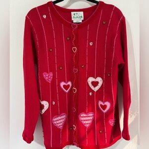 The Quacker Factory Valentines beaded embroidered sweater cardigan size small